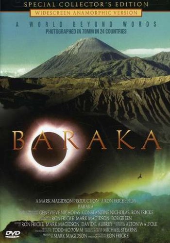 the Himalaya mountains pictured with a total eclipse of the sun - the cover photo for the movie Baraka - a film of stunning visuals, yet without a word