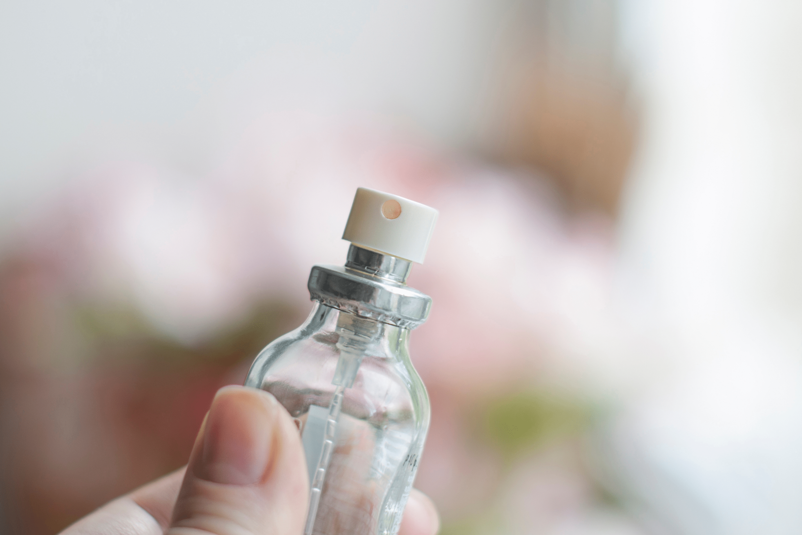 detail of a glass aromatherapy misting bottle