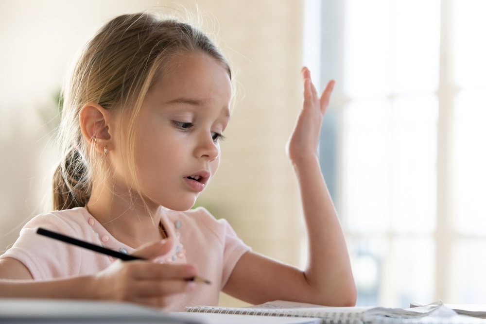 About Moment by Moment - helping children deal with anxiety at school - girl stressed while studying - Shutterstock