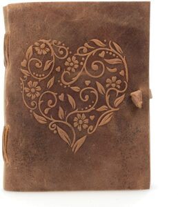 Moonster - Genuine Leather Journal - Beautiful Handmade Leather Bound Notebook with Embossed Heart Cover
