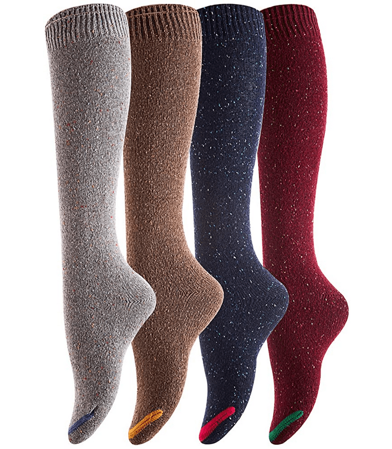 Annie Women's Knee High Cozy Socks on Amazon. 4 pairs. Grey, Brown, Navy, Crimson.