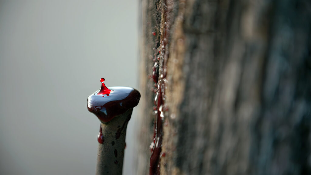 Drop of Blood on Rusty Nail and Cross iStock-1500817481
