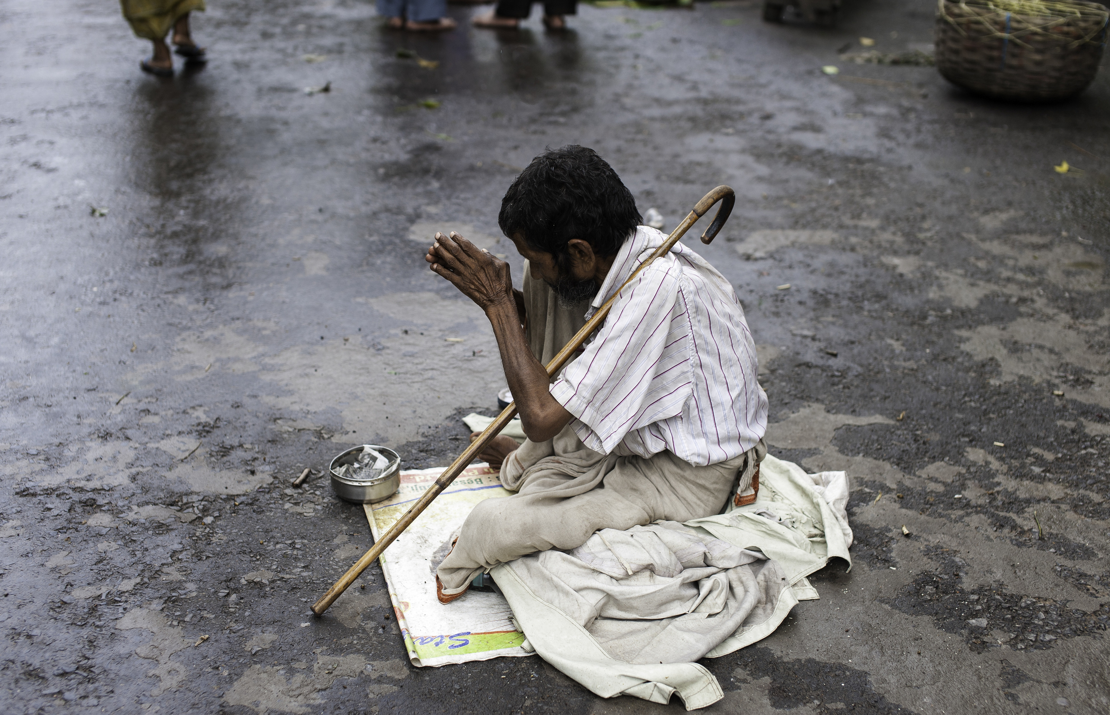 Blind Man Begging in Kolkata, India
